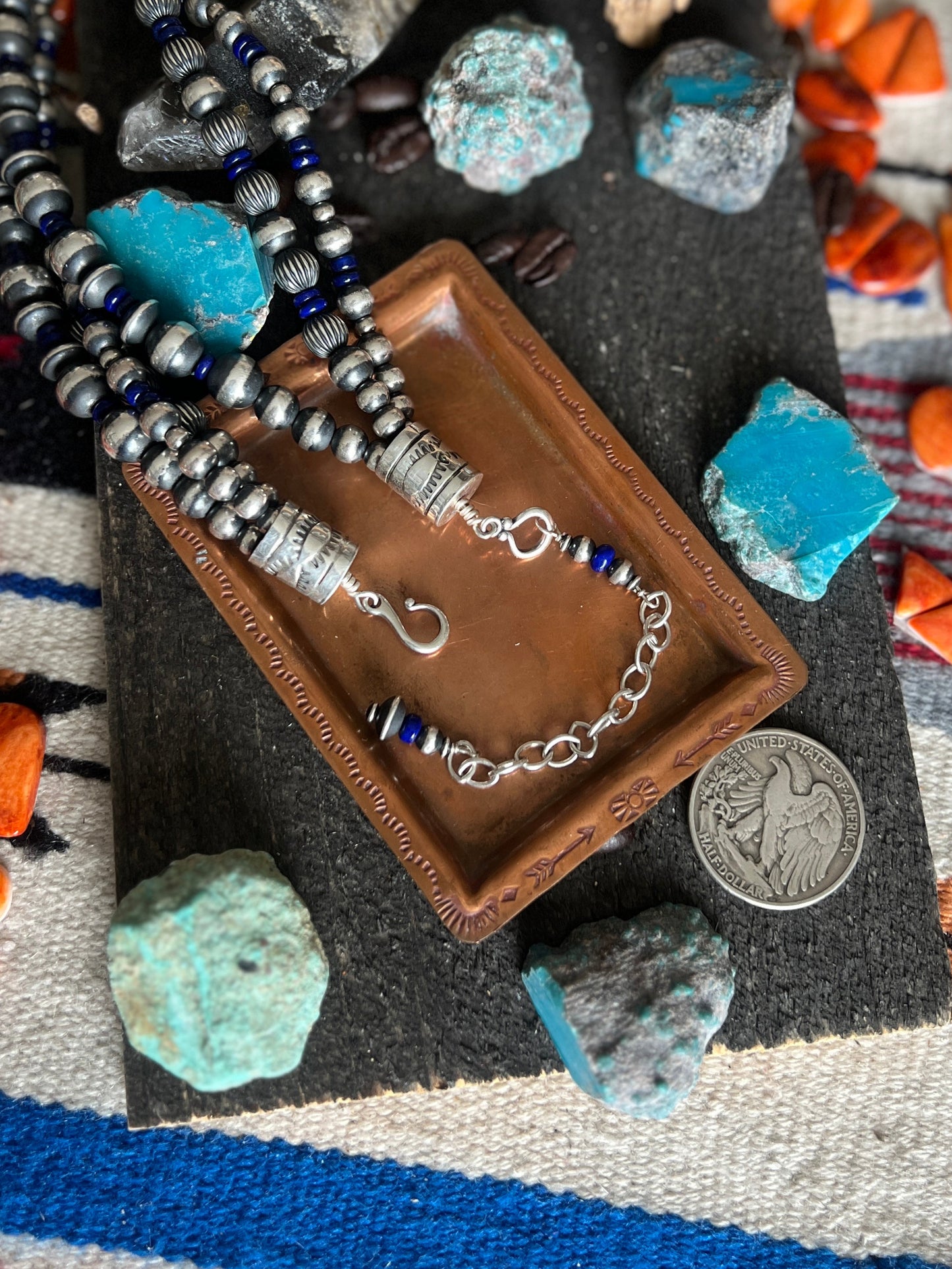 LaRose Ganadonegro & Geneva Apachito Sterling Silver and Lapis Lazuli Necklace and Earrings Set