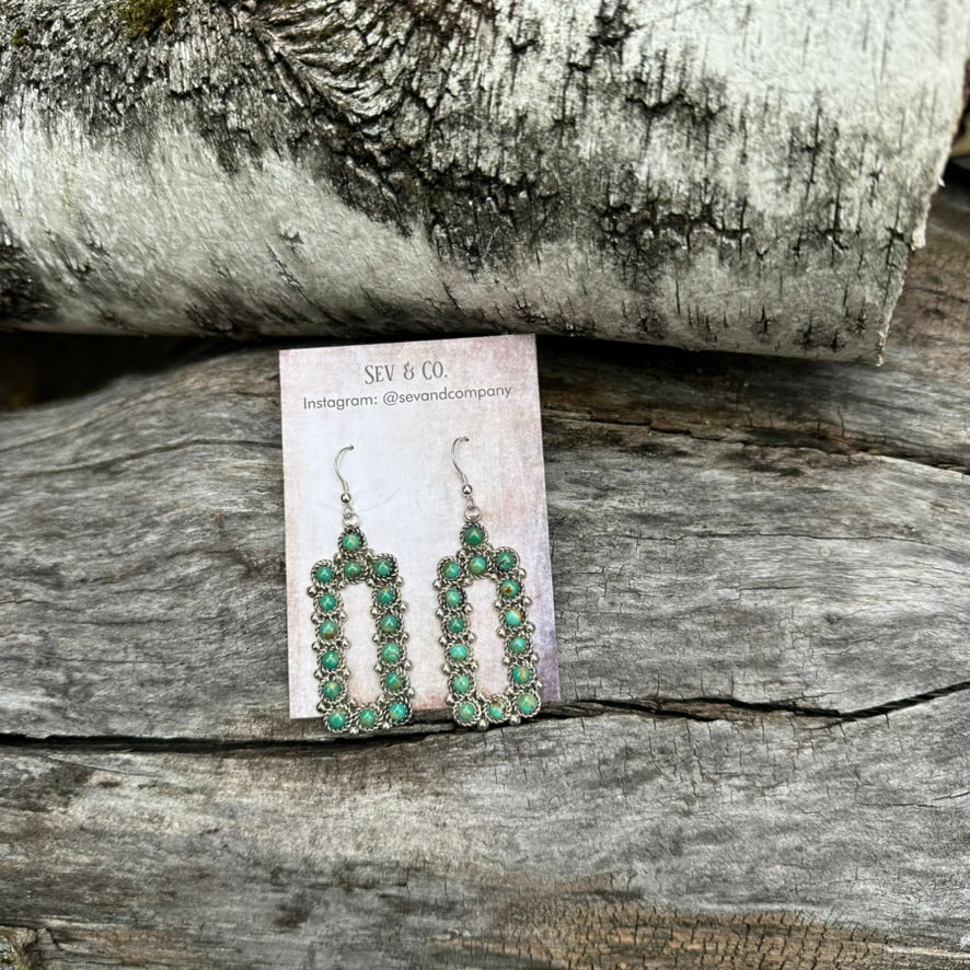 Native Made Sterling Silver and Green Turquoise Earrings by Dillon Cheama