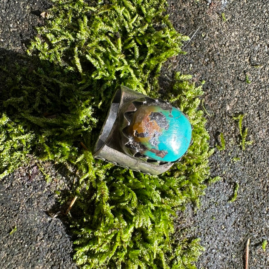 Artisan Made Ingot Silver and Turquoise Cigar Band Ring by Jock Favour