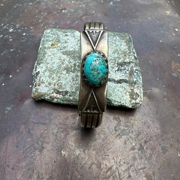 Artisan Made Ingot Silver and Turquoise Cuff Bracelet by Jock Favour