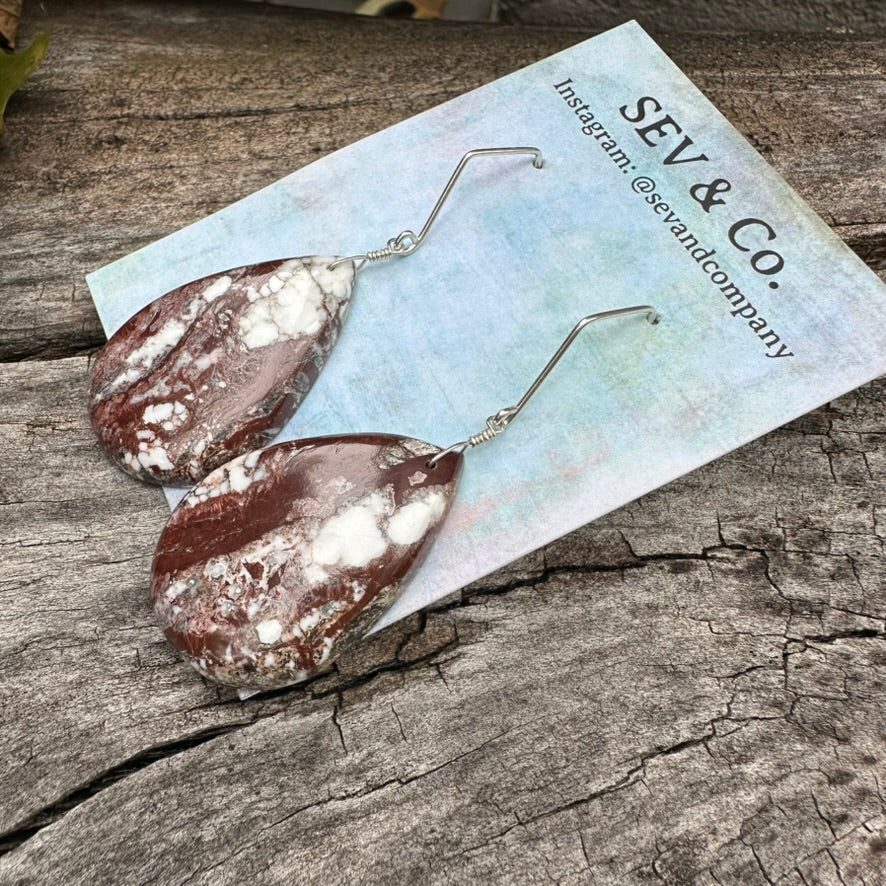 Artisan Made Sterling Silver and Wild Horse Magnesite Teardrop Earrings