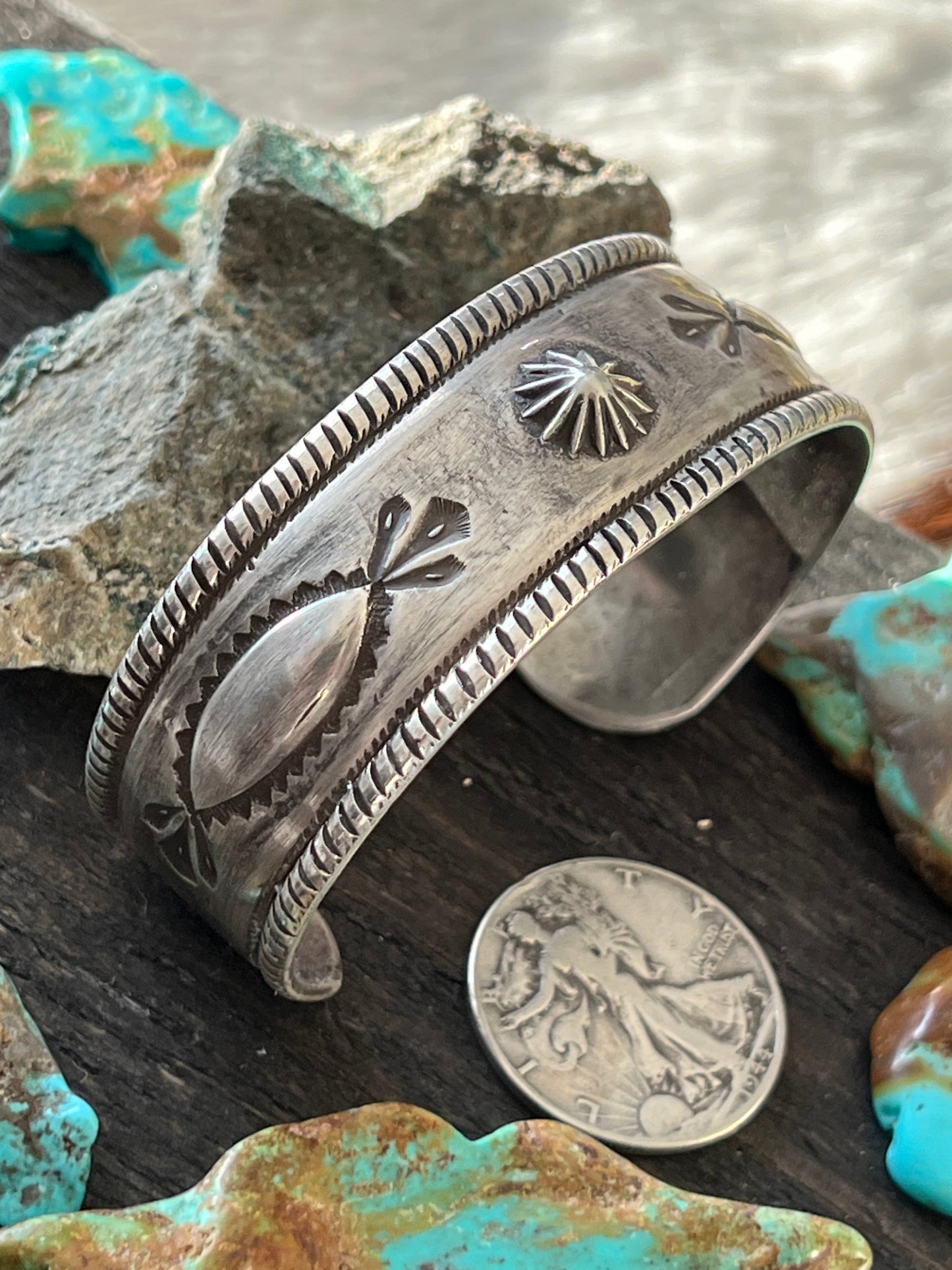 Hand Forged Old Pawn Sterling Silver Ingot Cuff Bracelet by Santa Fe Artist, Buffalo: The Concho