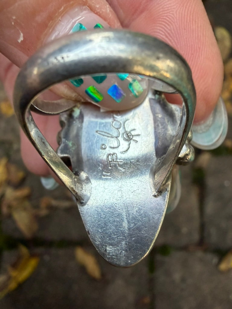 Vintage Sterling Silver Ring with Pale Mint Green Turquoise Sz 8