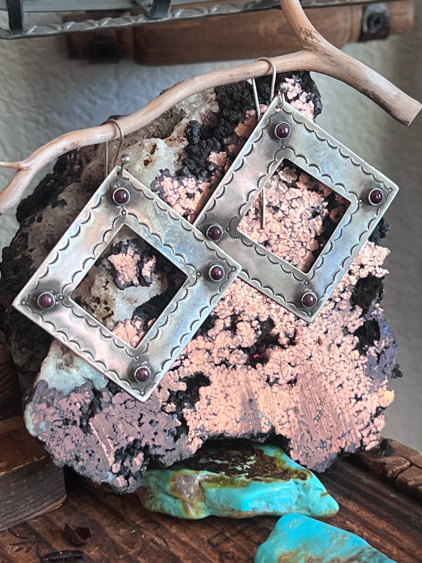 Kimari Somers Handcrafted Square Sterling Silver and Purple Spiny Oyster Shell Earrings