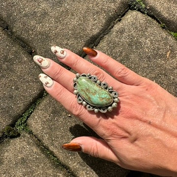 Vintage Navajo Sterling Silver and Turquoise Ring Signed by Albert Cleveland
