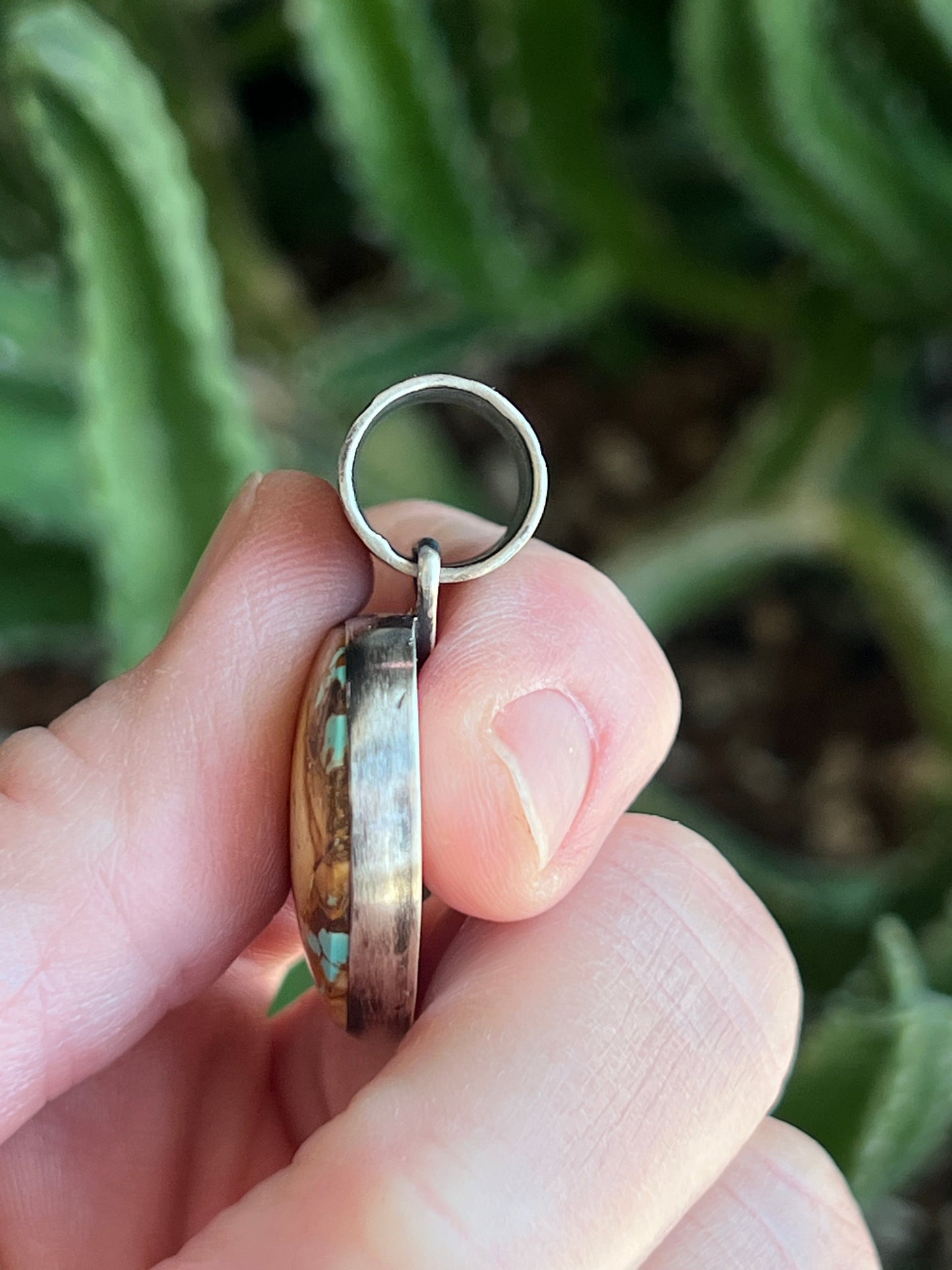Navajo Sterling Silver and Royston Ribbon Turquoise Solo Pendant by Angela Martin
