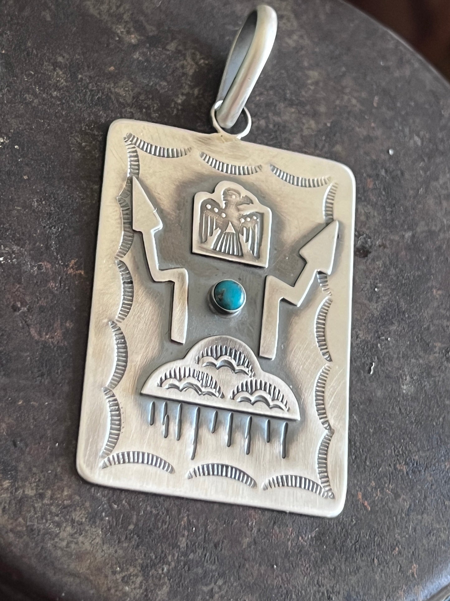 Hand Stamped Sterling Silver Fred Harvey Era Inspired Monsoon Tag Pendant by Kimari Somers