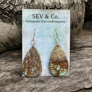 Artisan Made Sterling Silver and Australian Spotty Turquoise Teardrop Slab Earrings