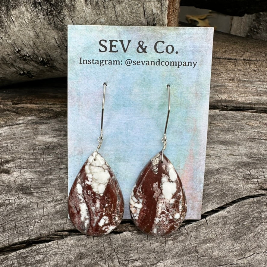 Artisan Made Sterling Silver and Wild Horse Magnesite Teardrop Earrings