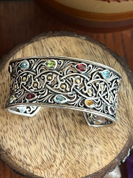 Effy (BH) Sterling, Gemstone and 18kt Gold Accented Cuff Bracelet