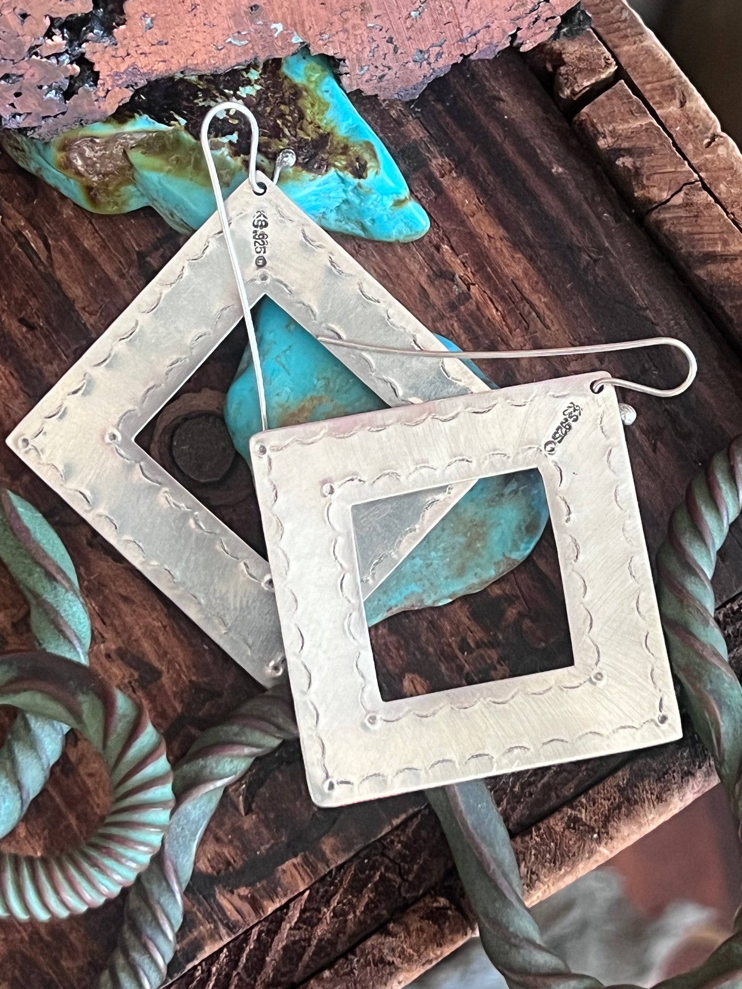 Kimari Somers Handcrafted Square Sterling Silver and Turquoise Earrings