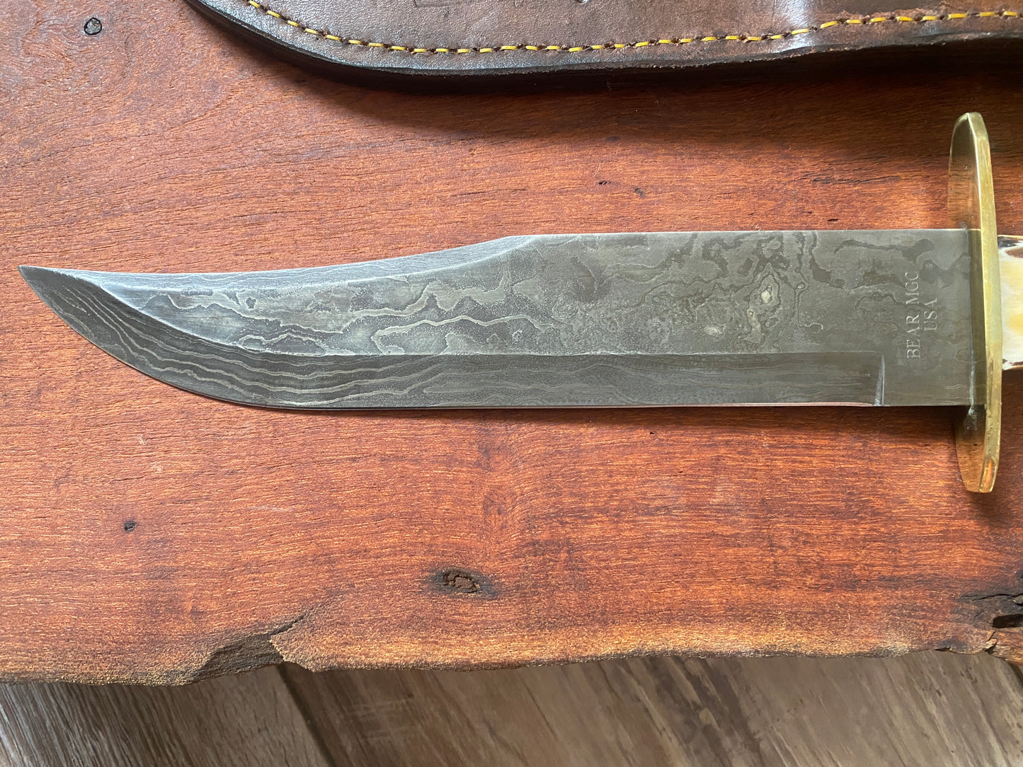 Bear MGC Damascus Bowie Sheath Knife