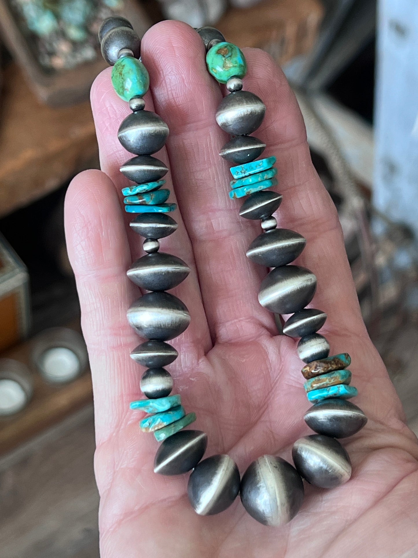 Rose Martin Sterling Silver & Turquoise Single Strand Beaded Necklace, 16 + 1-1/2 inches