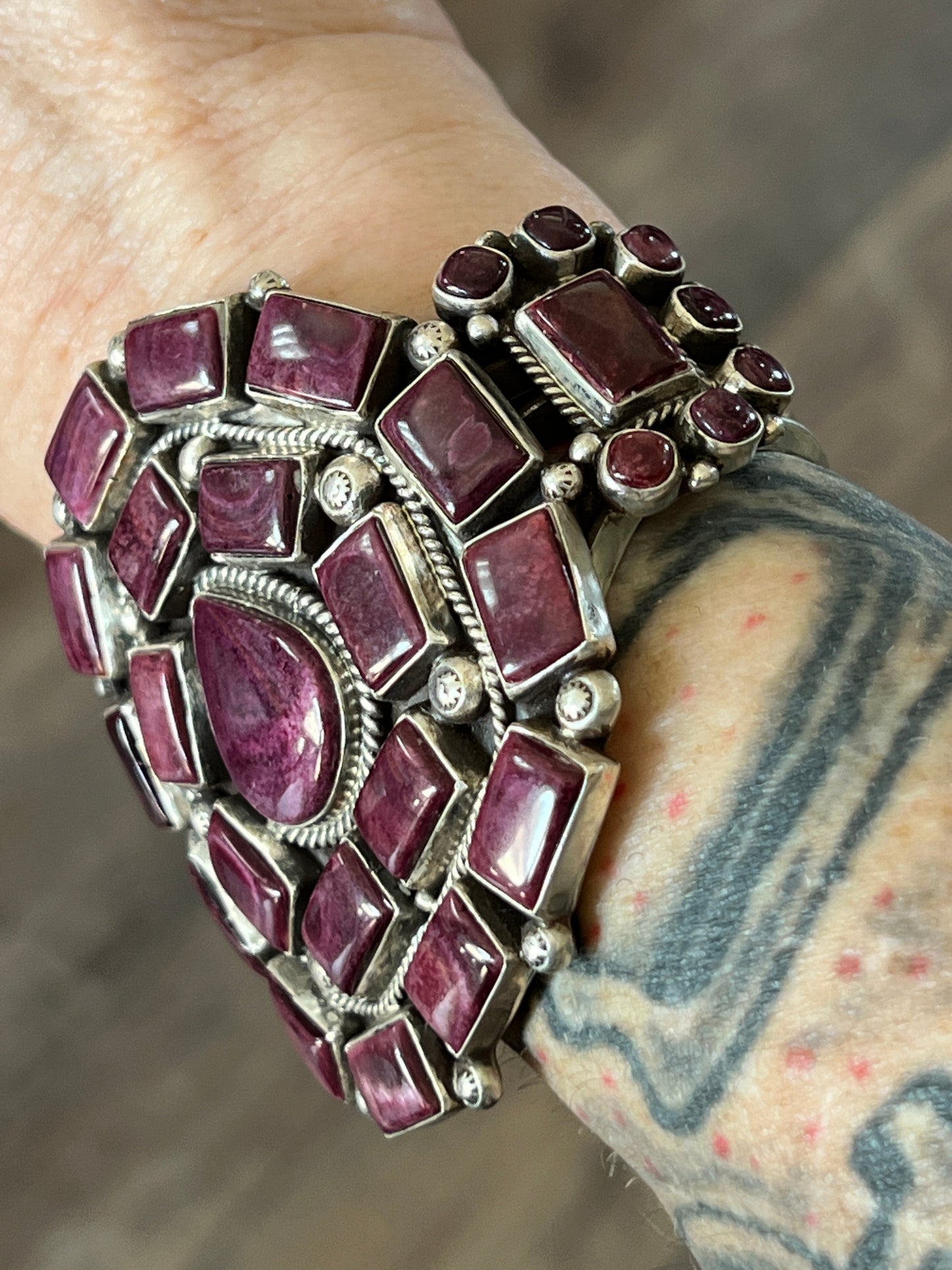 Navajo Sterling Silver and Purple Spiny Oyster Cuff Bracelet by Tyler Brown