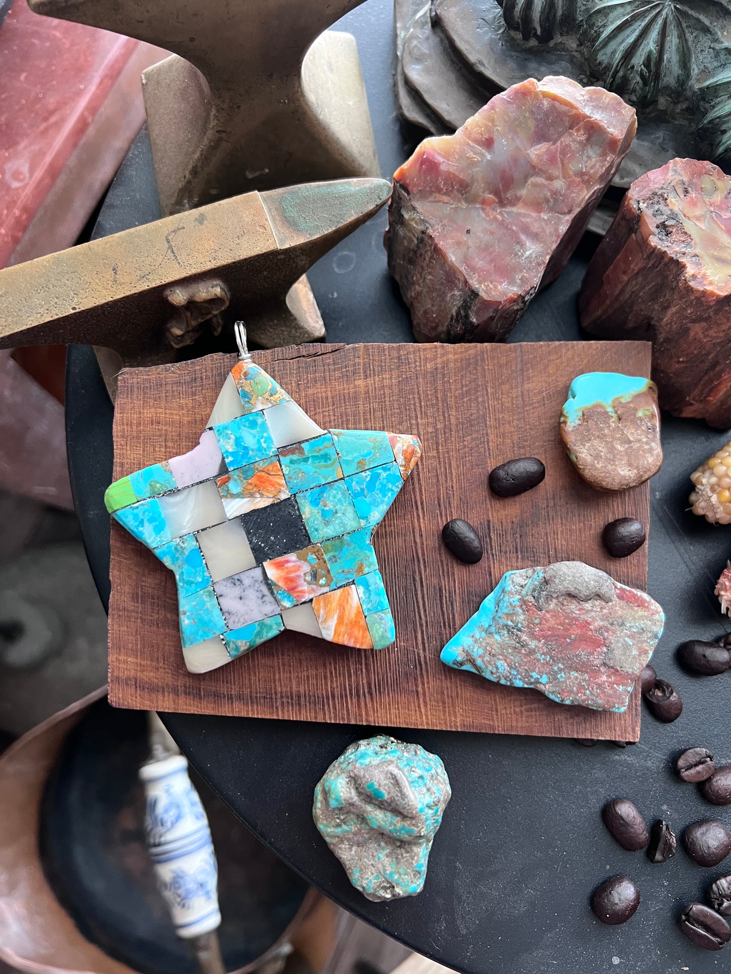 Charles Bird Mosaic Turquoise Double Sided Star Pendant