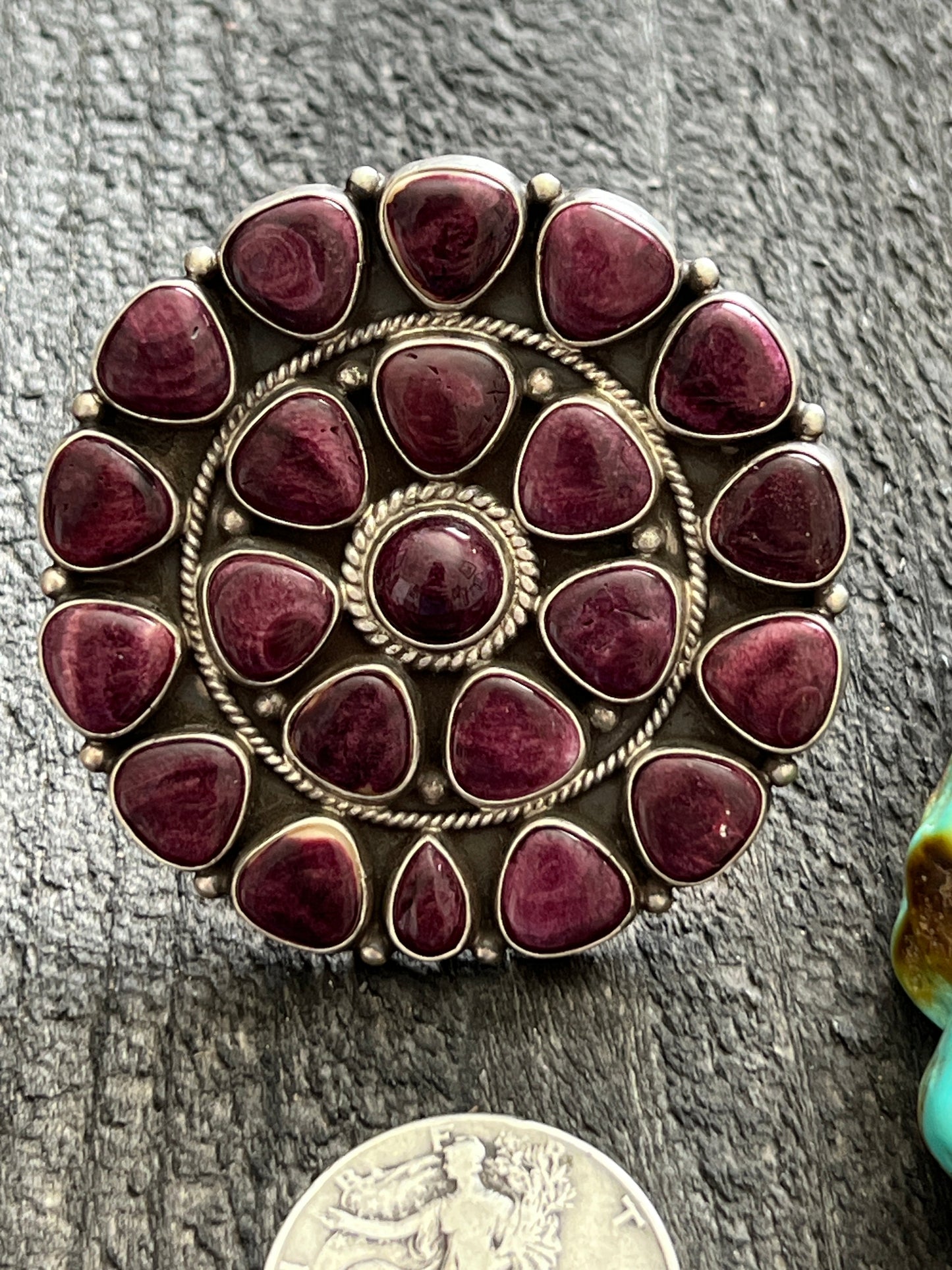 Navajo Sterling Silver and Purple Spiny Oyster Cluster Ring by Tyler Brown, Adjustable