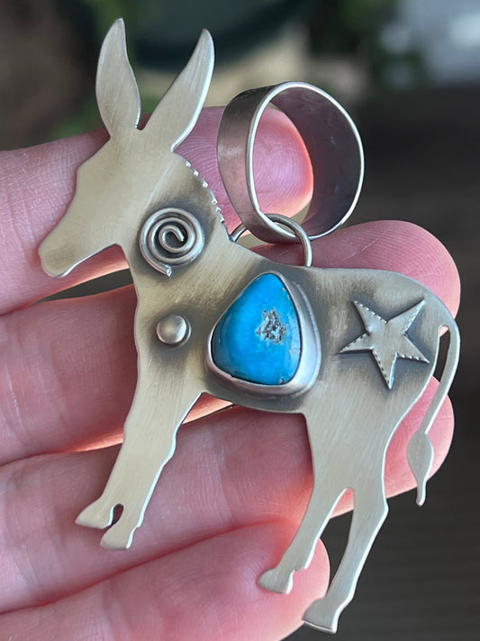 Sterling Silver and Turquoise Donkey Pendant by Kimari Somers