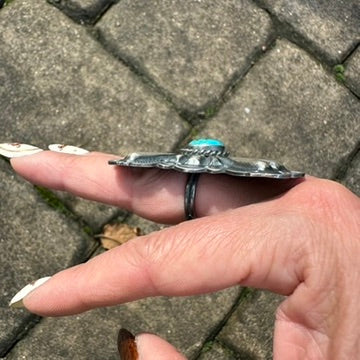 Navajo Sterling Silver and Turquoise Butterfly Concho Ring by Arnold Goodluck