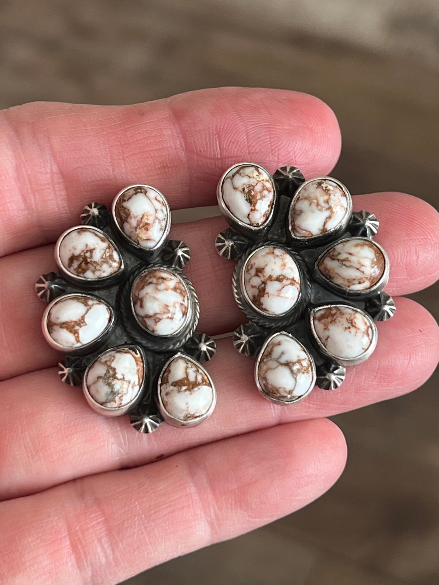 Navajo Sterling Silver and Wild Horse Cluster Necklace with Earrings, Signed D