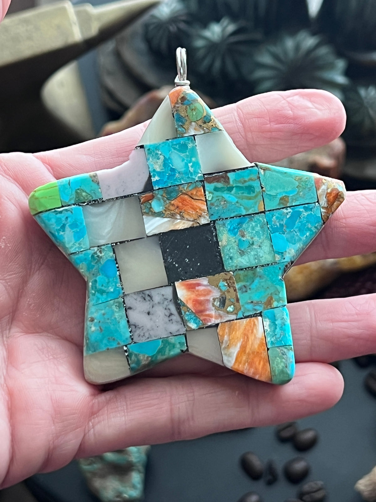 Charles Bird Mosaic Turquoise Double Sided Star Pendant