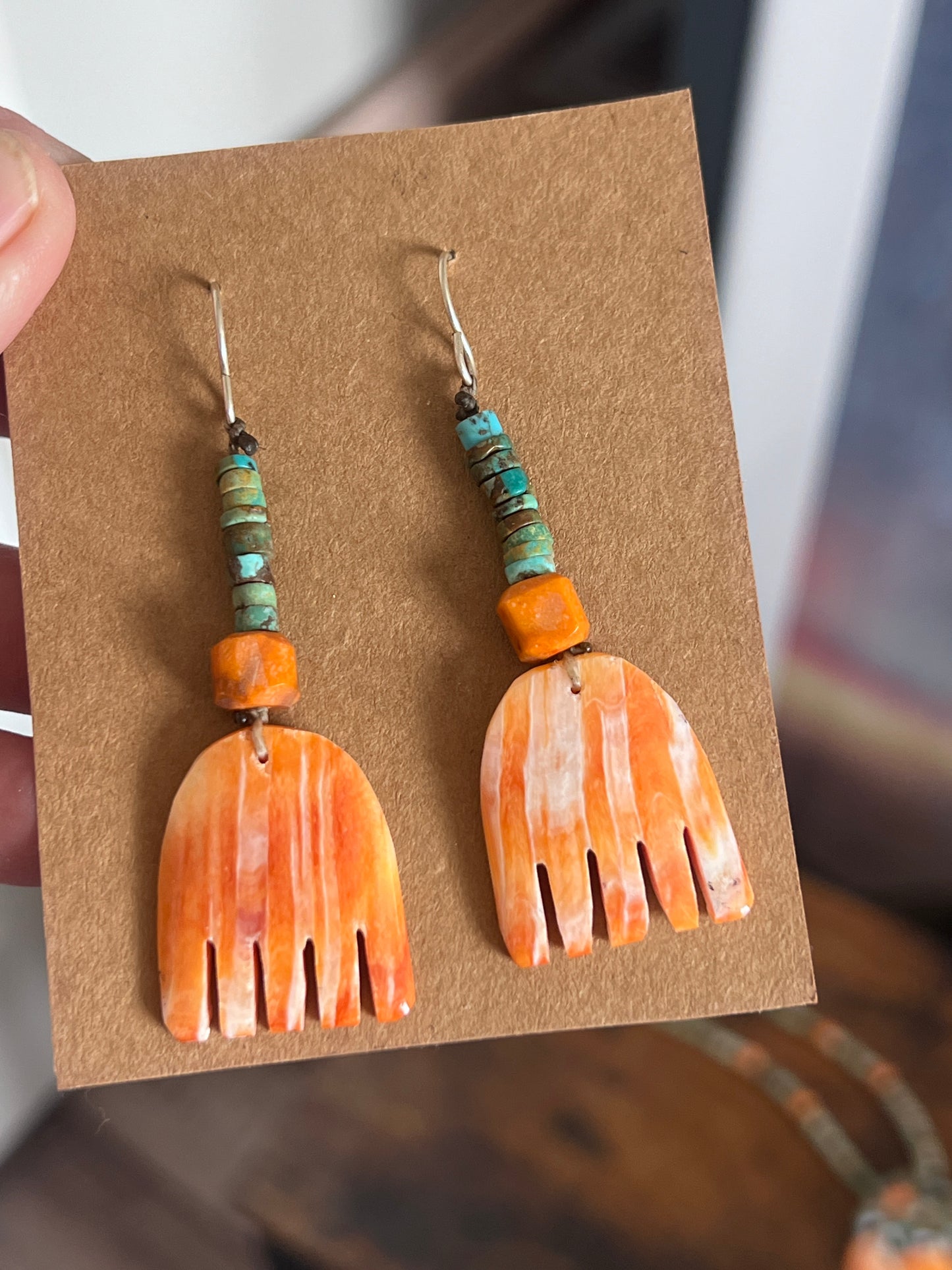 Warren Nieto Turquoise and Spiny Oyster Shell Healing Hand Necklace and Earrings Set