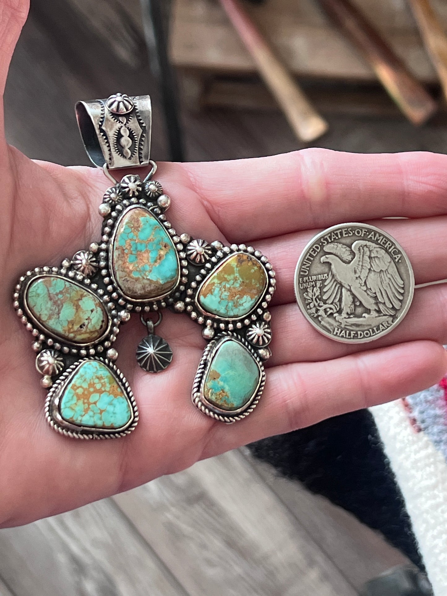 Rosella Paxson Sterling Silver and Royston Turquoise Naja Pendant
