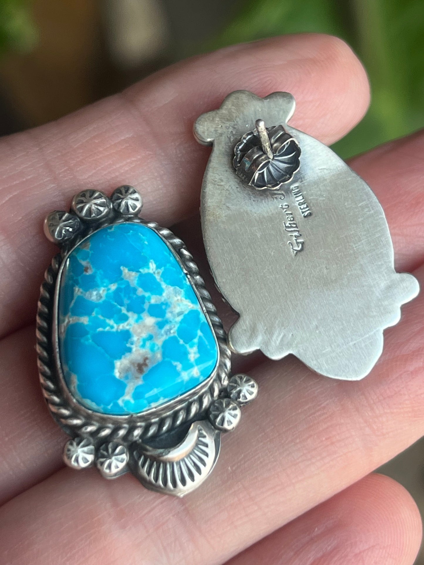 Stellar Navajo Sterling Silver and Whitewater Turquoise  Necklace and Earrings Set by Gilbert Tom