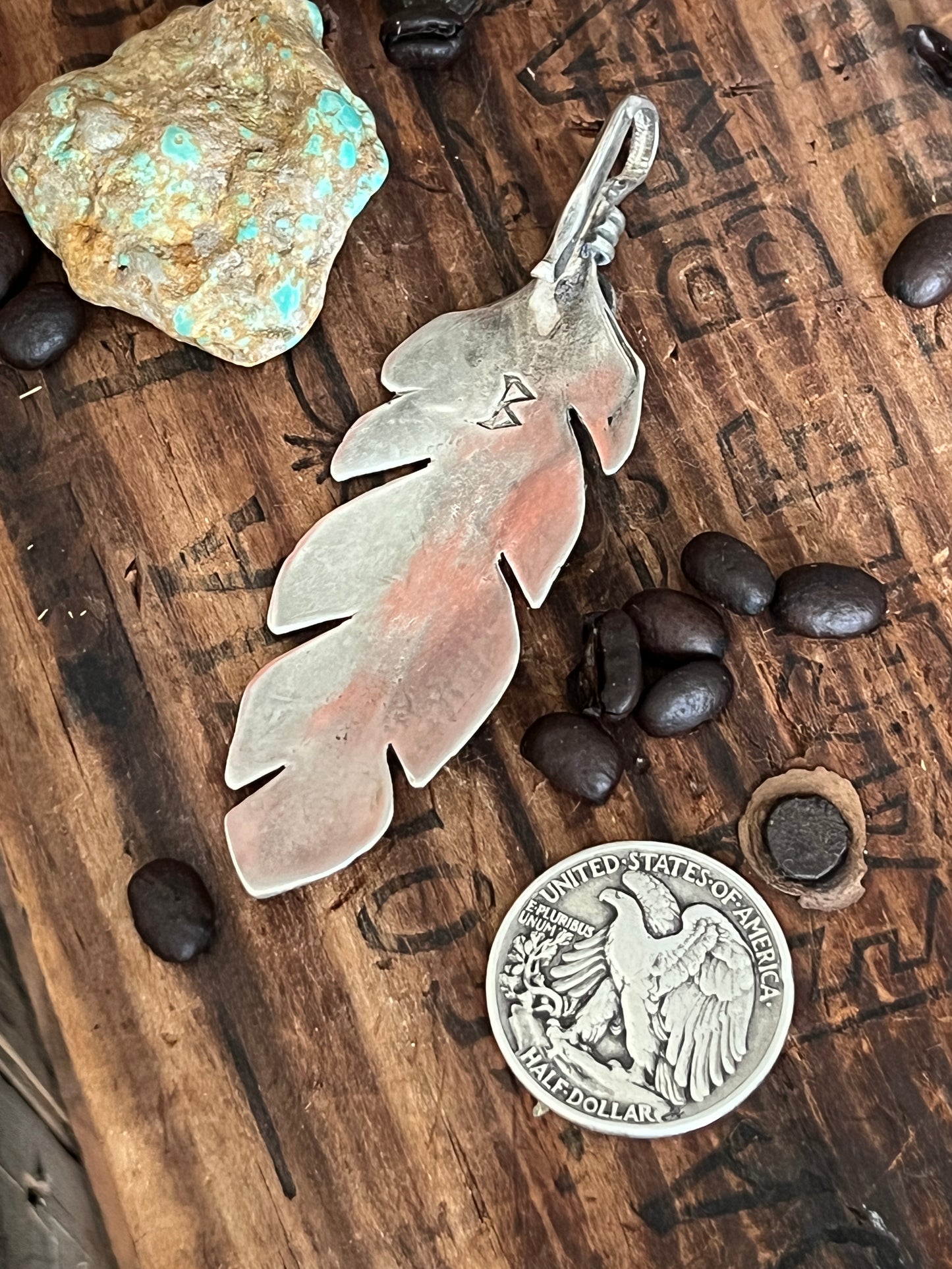 Rustic Sterling Silver Feather Pendant by Santa Fe Artist, Buffalo