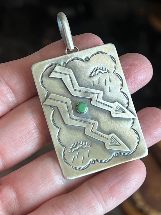 Hand Stamped Sterling Silver Fred Harvey Era Inspired Double Lightning Strike Tag Pendant by Kimari Somers