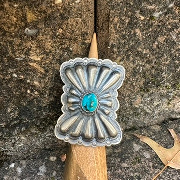 Navajo Sterling Silver and Turquoise Butterfly Concho Ring by Arnold Goodluck