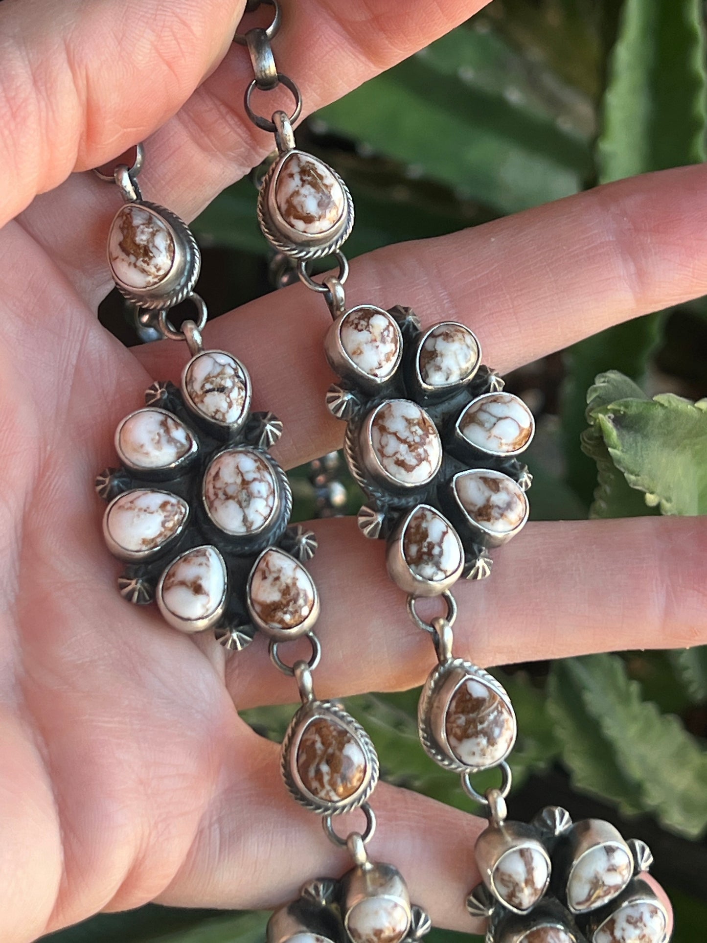 Navajo Sterling Silver and Wild Horse Cluster Necklace with Earrings, Signed D