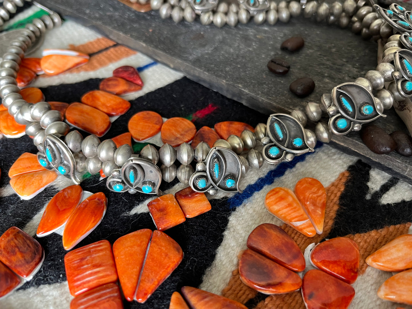 Vintage Unsigned Sterling Silver and Turquoise Squash Blossom, Zuni Style