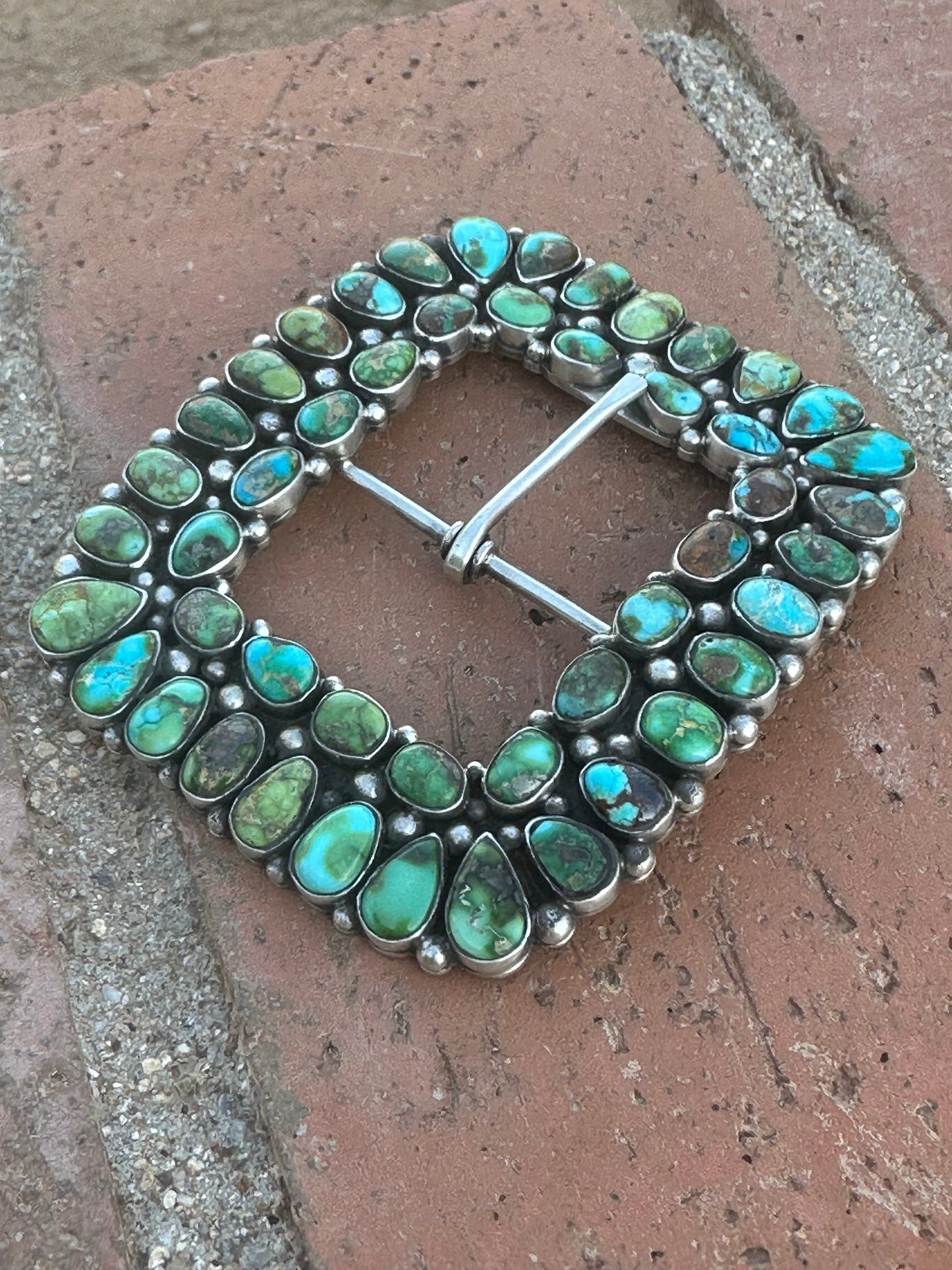 Navajo Turquoise & Sterling Silver Belt Buckle by Charles Johnson