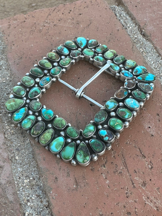 Navajo Turquoise & Sterling Silver Belt Buckle by Charles Johnson