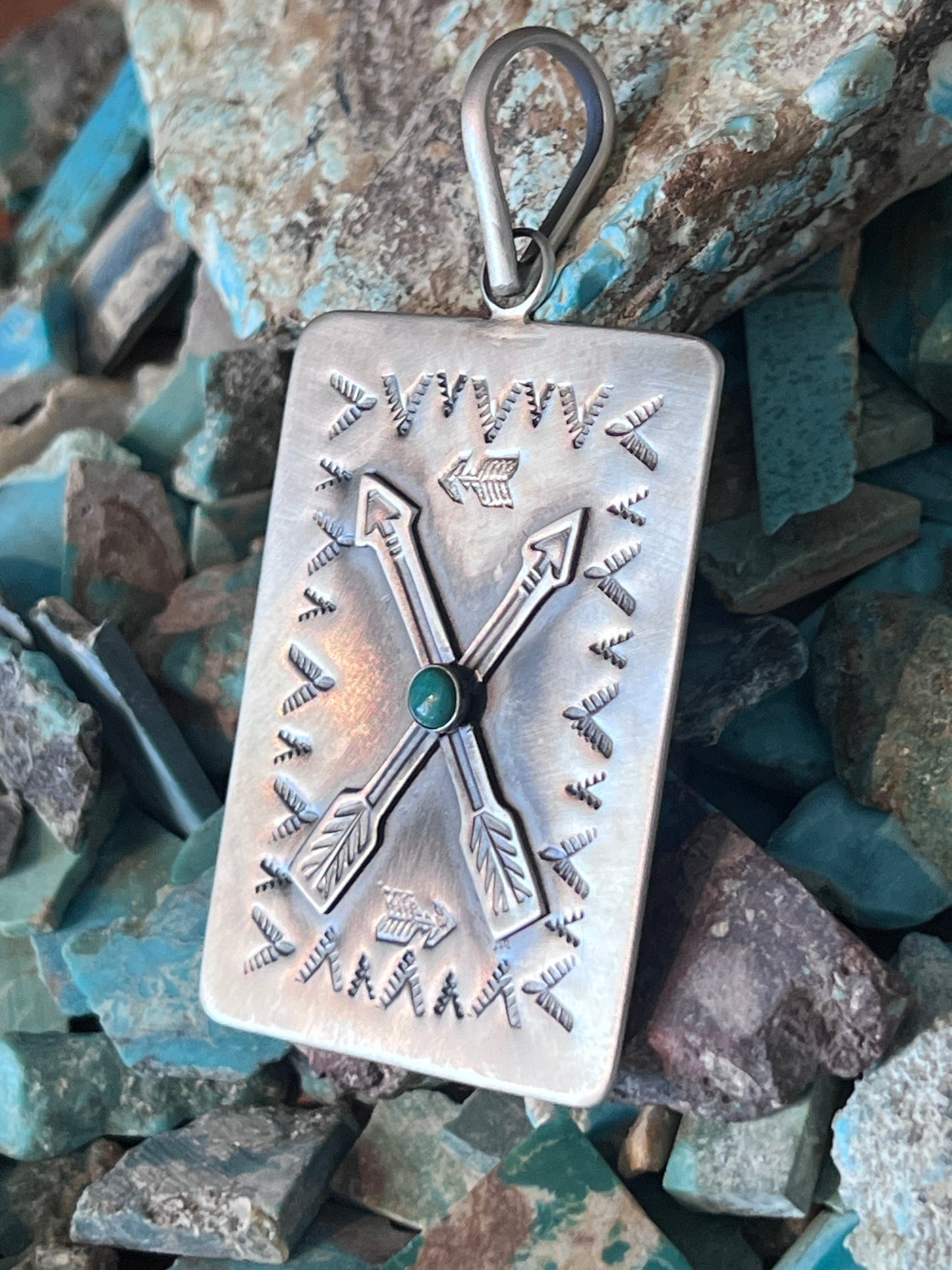 Hand Stamped Sterling Silver Fred Harvey Era Inspired Crossed Arrows Tag Pendant by Kimari Somers