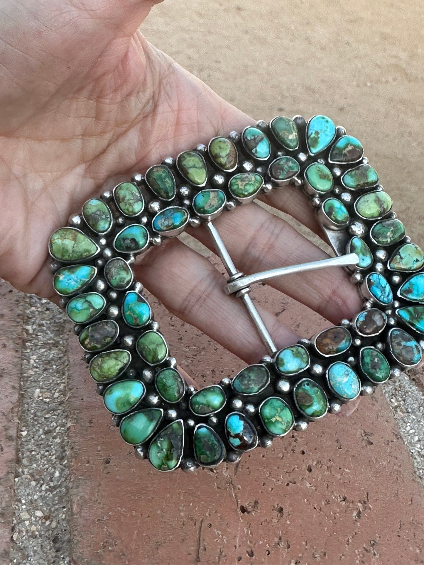 Navajo Turquoise & Sterling Silver Belt Buckle by Charles Johnson
