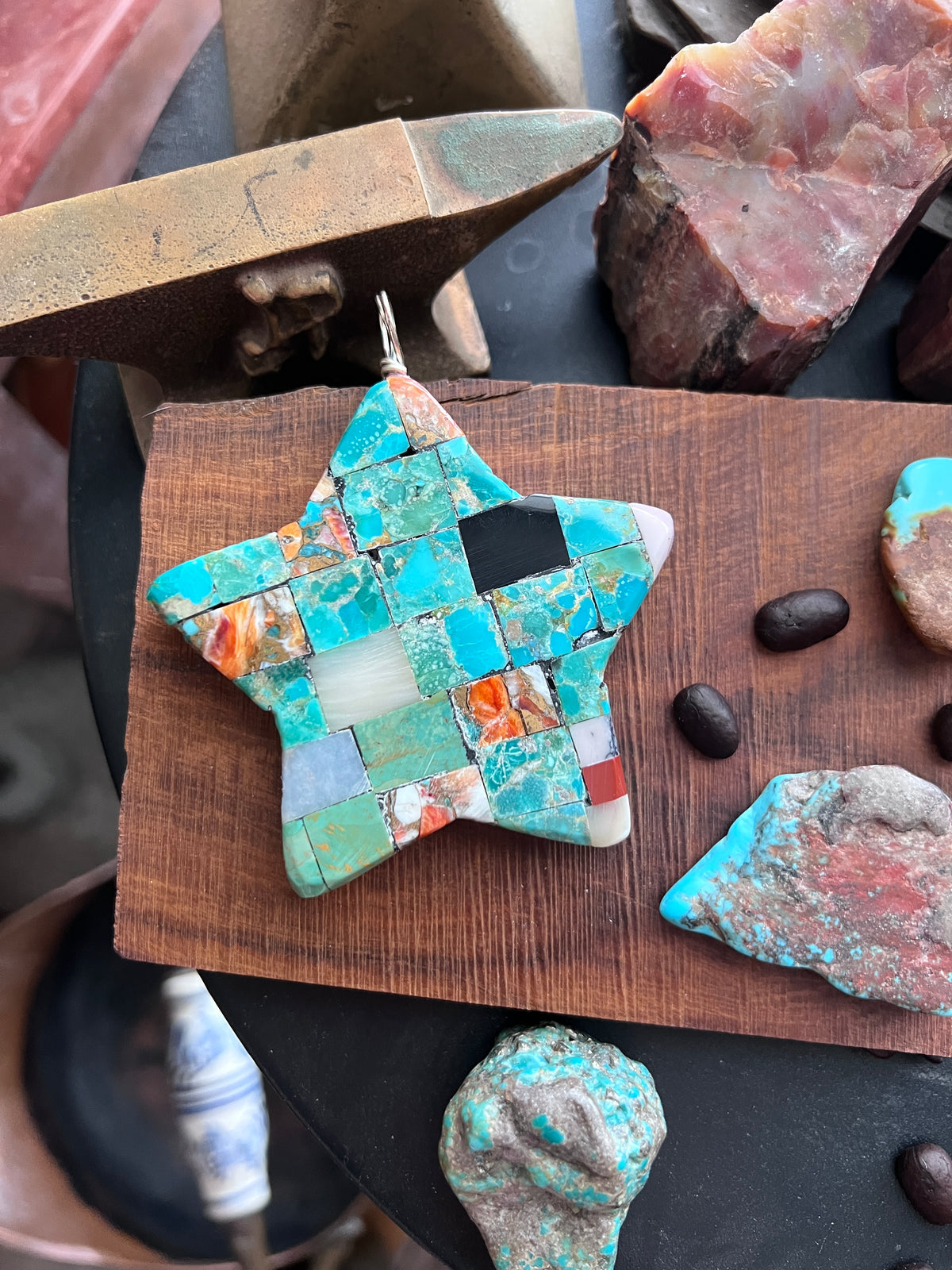 Charles Bird Mosaic Turquoise Double Sided Star Pendant