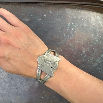 Vintage Artisan Made Ingot Silver Thunderbird Cuff Bracelet, by Buffalo