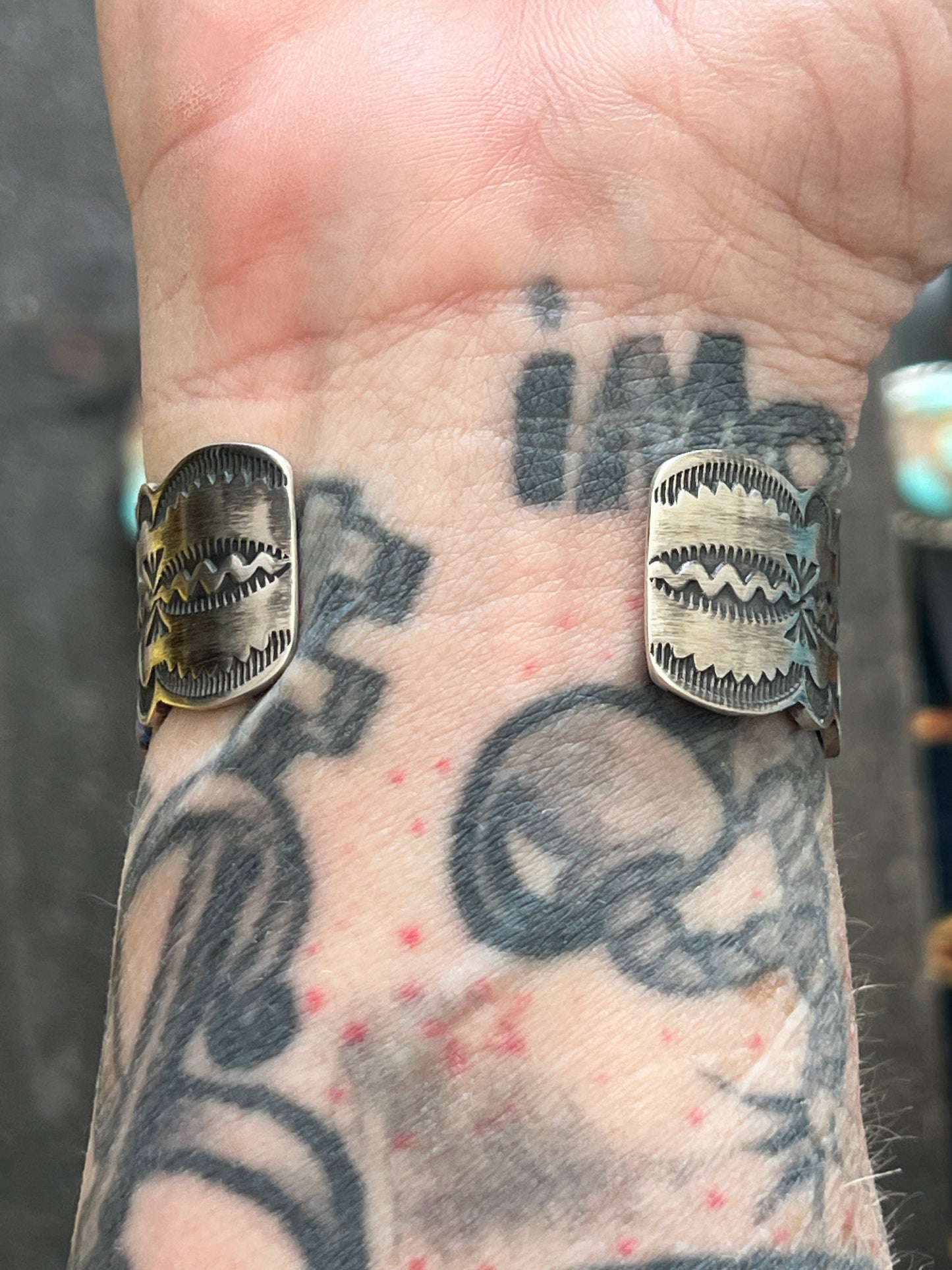 Navajo Sterling Silver Electric Rainbow Sonoran Turquoise and Spiny Oyster Cluster Cuff Bracelet by Murphy Platero