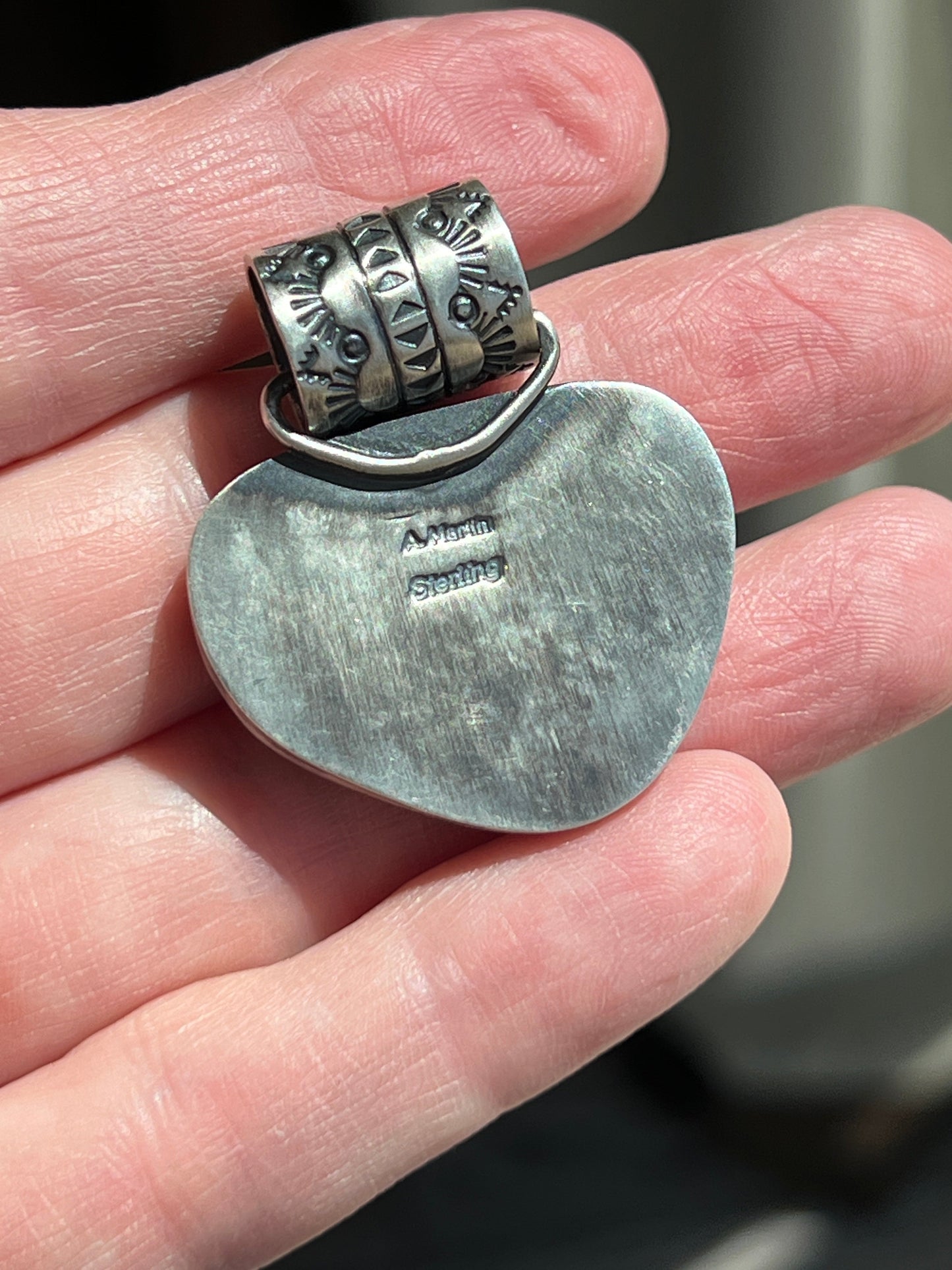 Navajo Sterling Silver and Royston Ribbon Turquoise Solo Pendant by Angela Martin