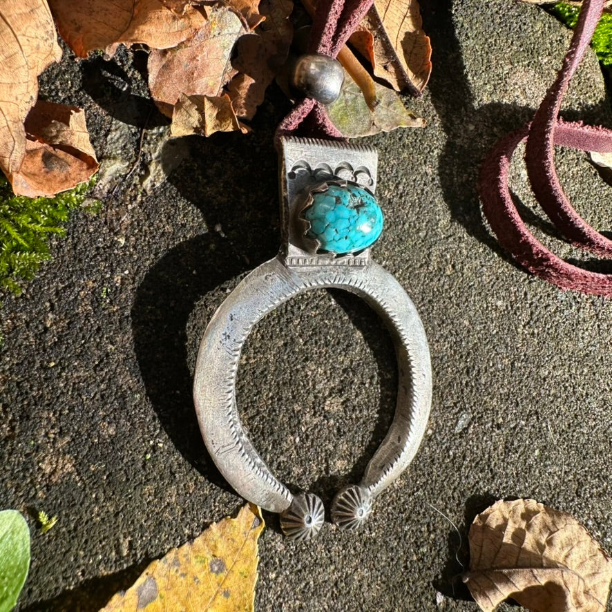 Artisan Made Ingot Silver and Turquoise Naja Necklace by Jock Favour