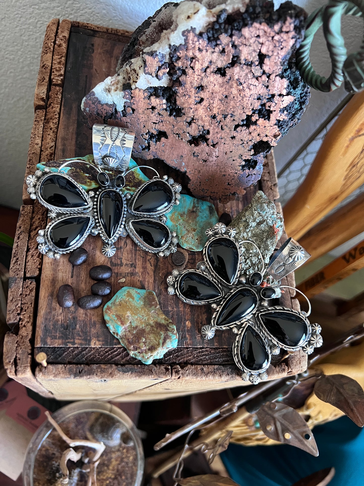 Black Onyx and Sterling Silver Butterfly Pendants by Rosella Paxson
