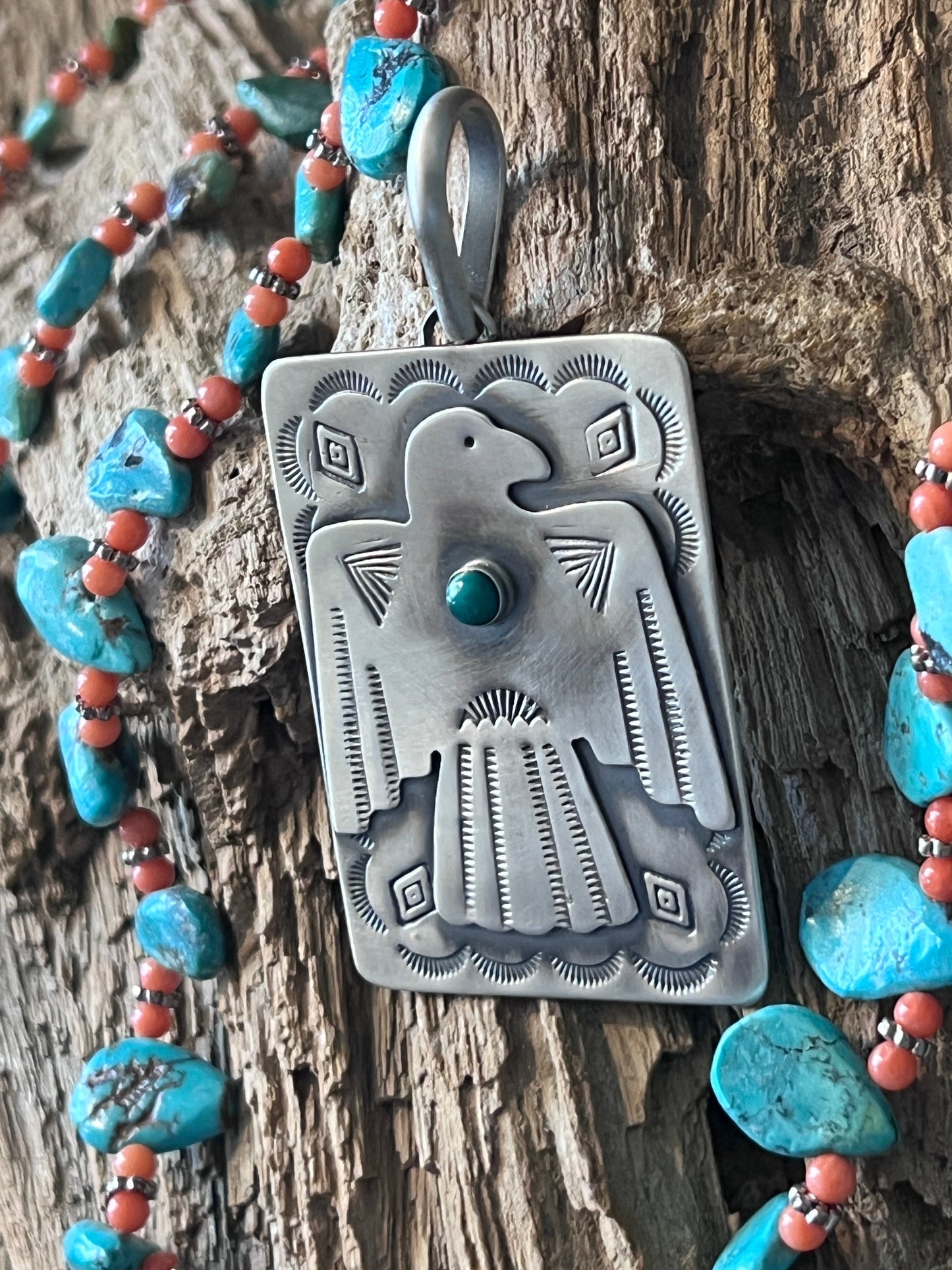 Hand Stamped Sterling Silver Fred Harvey Era Inspired Thunderbird Tag Pendant by Kimari Somers