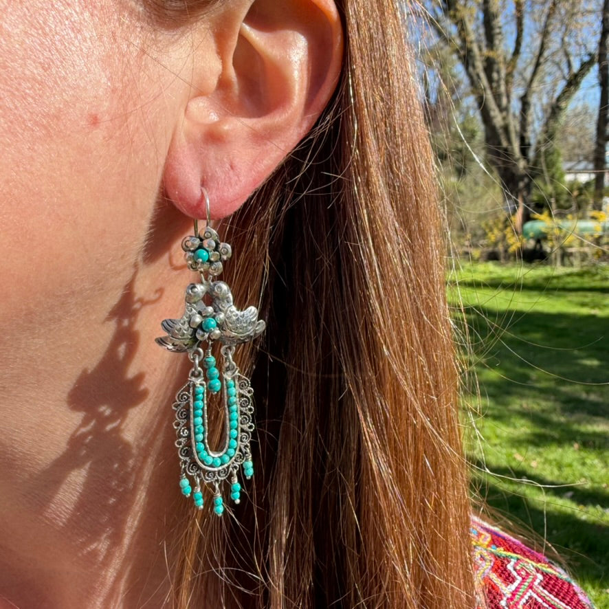 Medium Sterling Filigree Earrings with Turquoise by Federico Jimenez