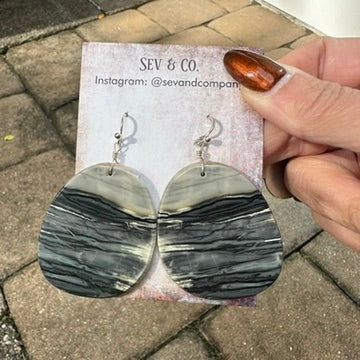 Native Made Sterling Silver and Banded Agate Slab Earrings