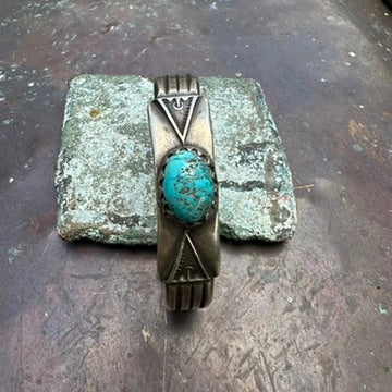 Artisan Made Ingot Silver and Turquoise Cuff Bracelet by Jock Favour