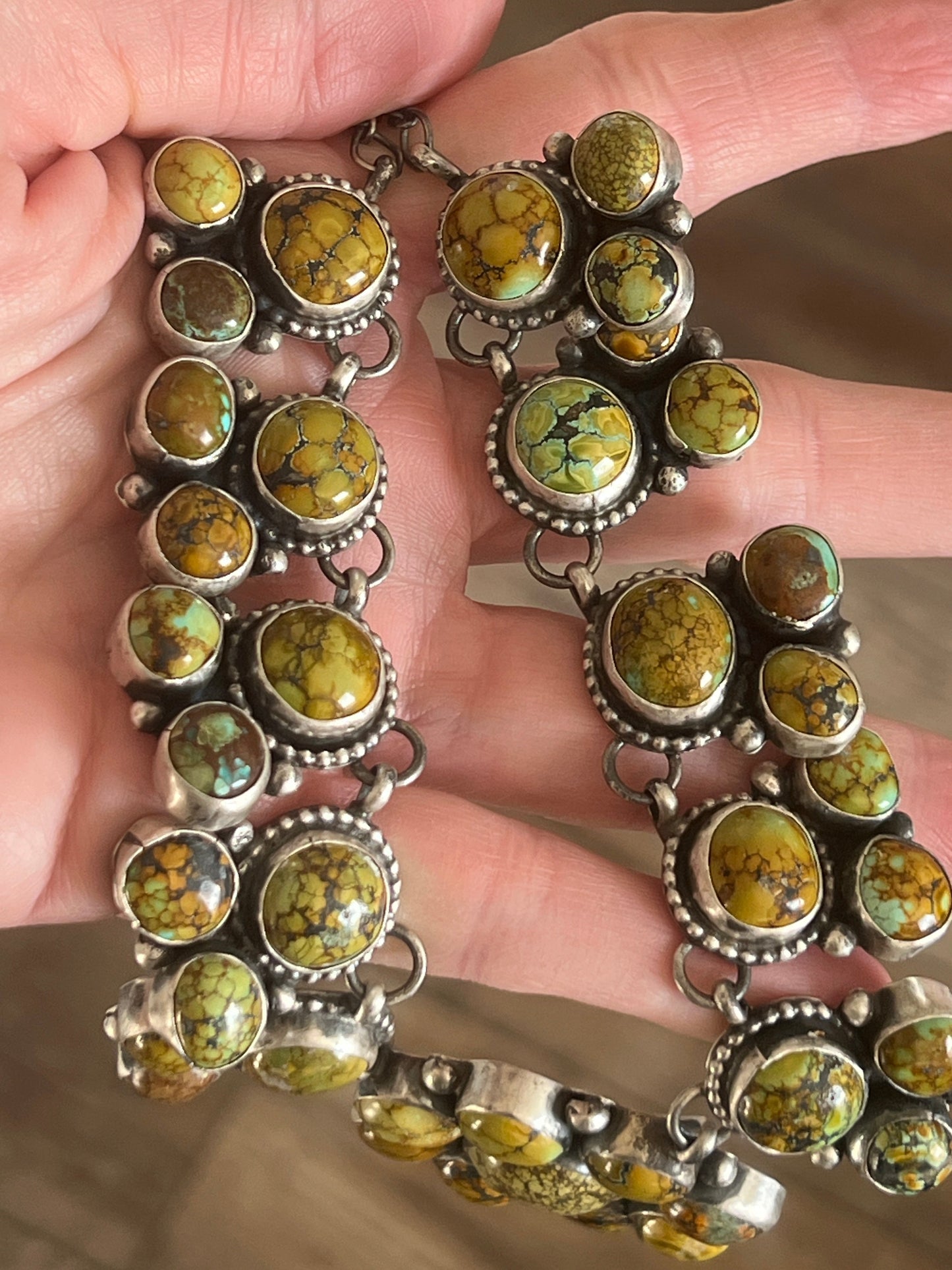 Fabulous Navajo Sterling Silver and Blue Moon Turquoise Cluster Necklace and Earrings Set by Bobby Johnson