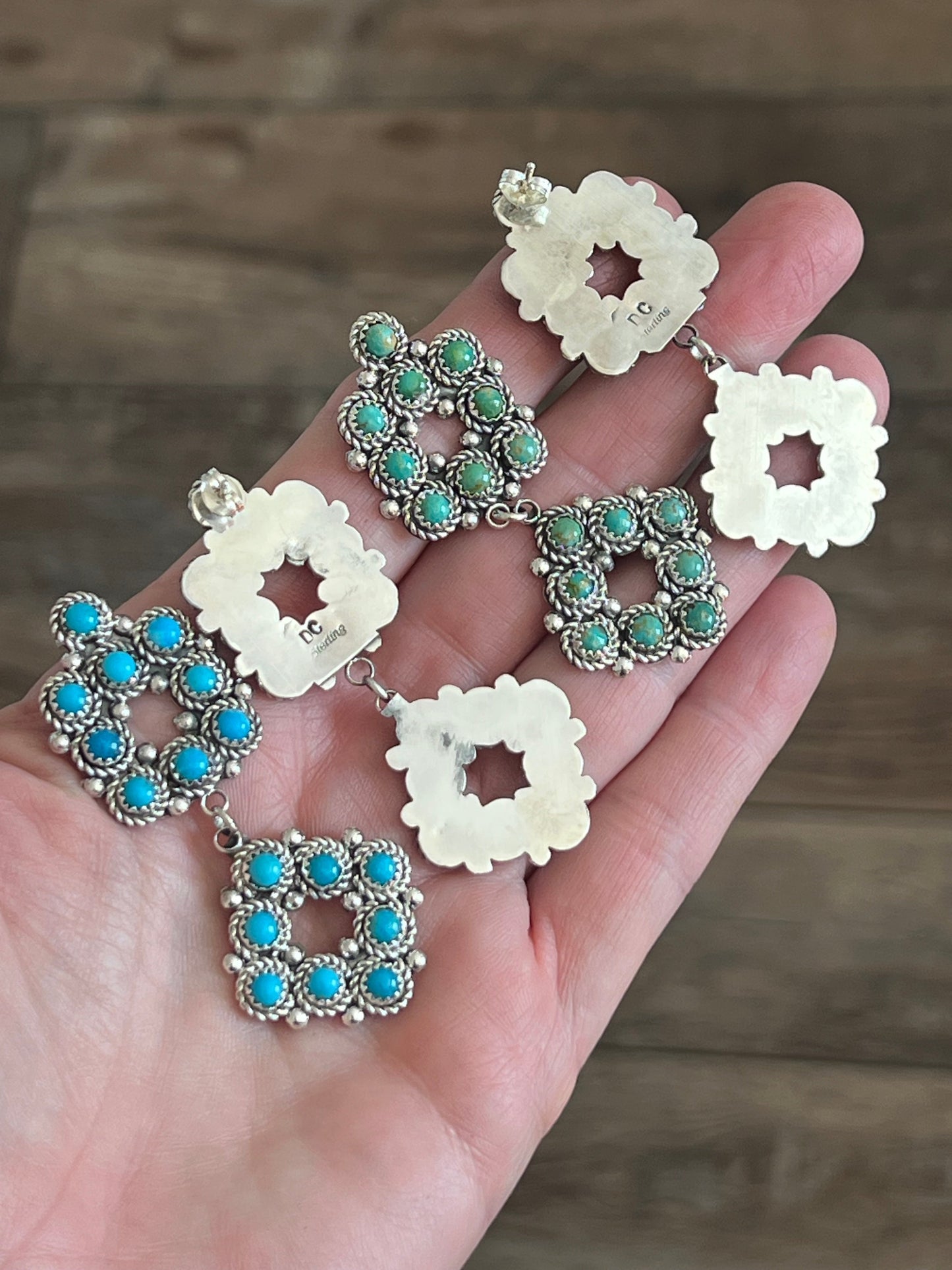 Zuni Sterling Silver and Snake Eye Turquoise Cluster Earrings by Dillon Cheama