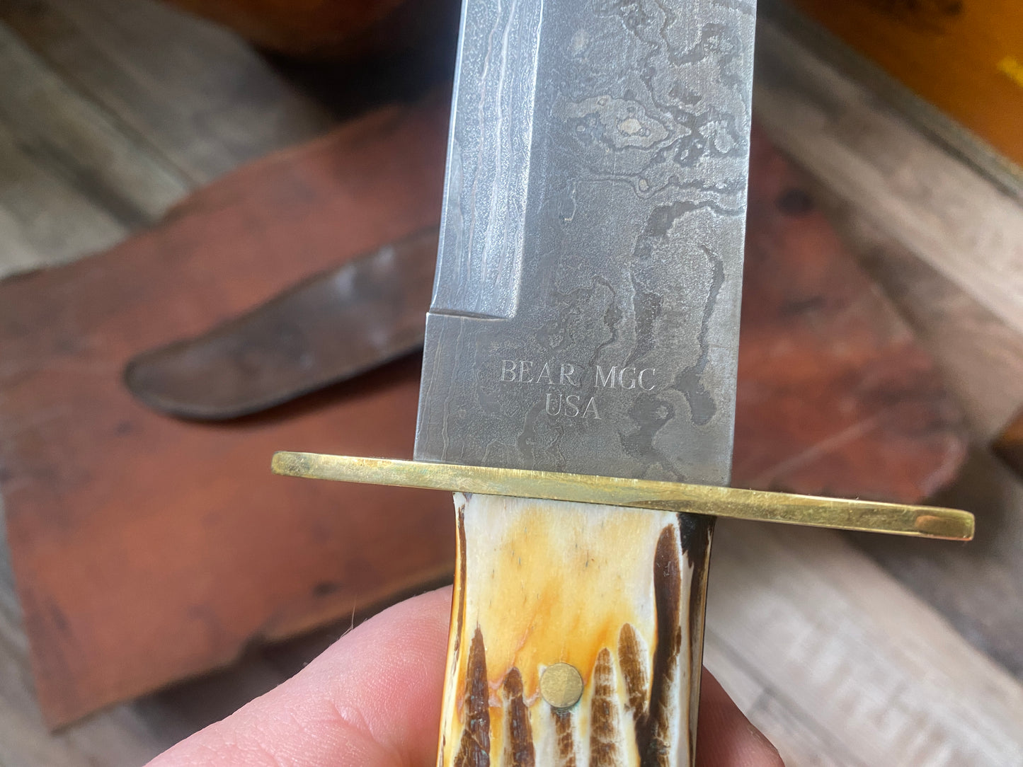 Bear MGC Damascus Bowie Sheath Knife