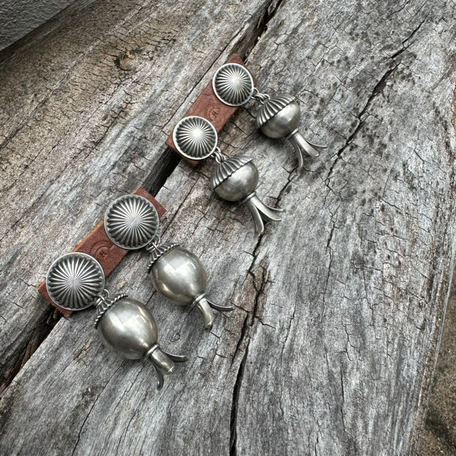 Artisan Made Sterling Silver Oval Squash Blossom Earrings by Dennis Hogan